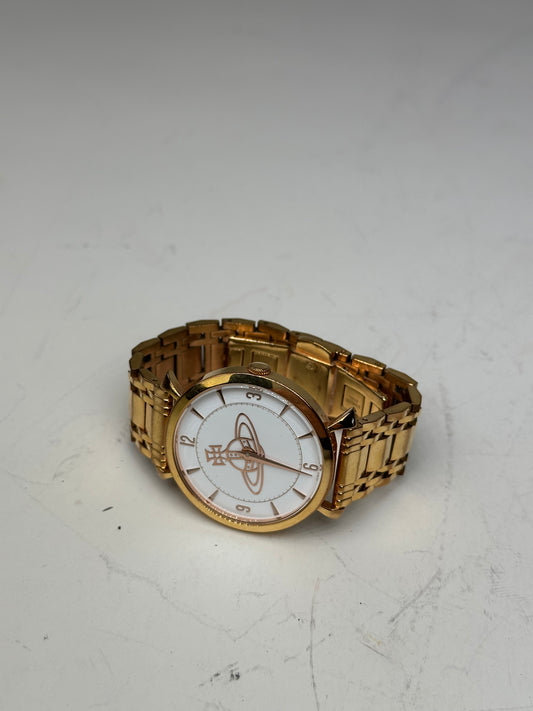 Vintage Vivienne Westwood Bracelet Watch Gold White Dial