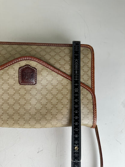 Vintage Celine Monogram Canvas Shoulder Bag Beige Brown