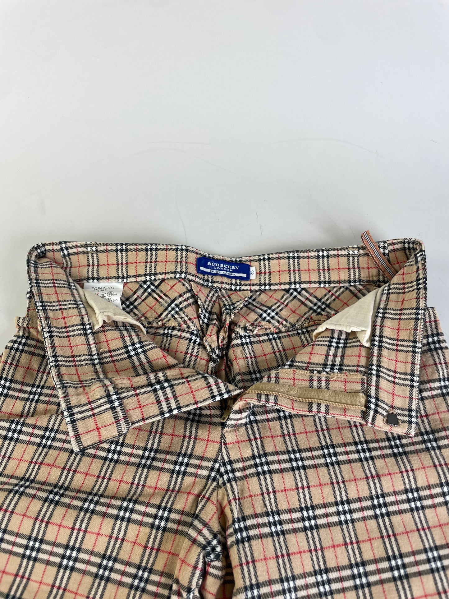 Vintage Burberry Check Cotton Blend Trousers Beige M