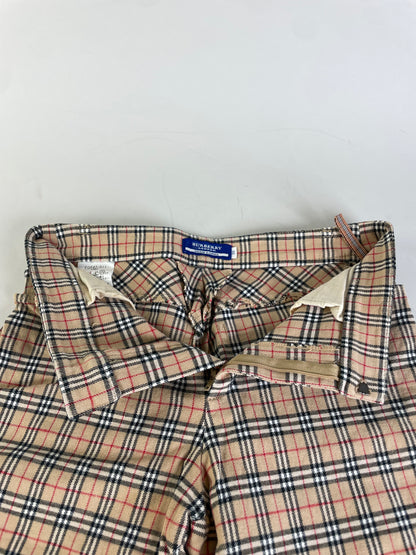 Vintage Burberry Check Cotton Blend Trousers Beige M