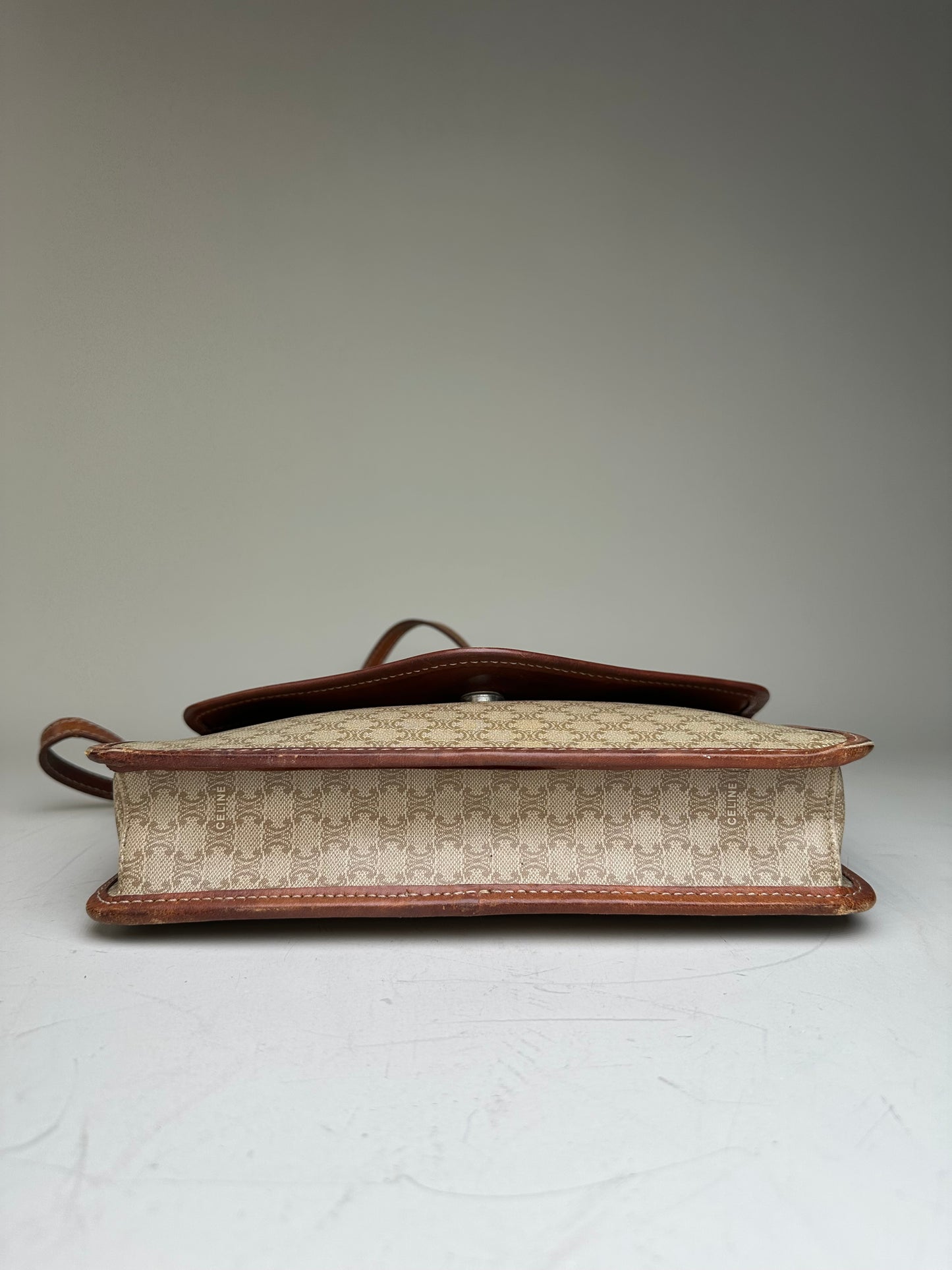Vintage Celine Monogram Canvas Shoulder Bag Beige Brown