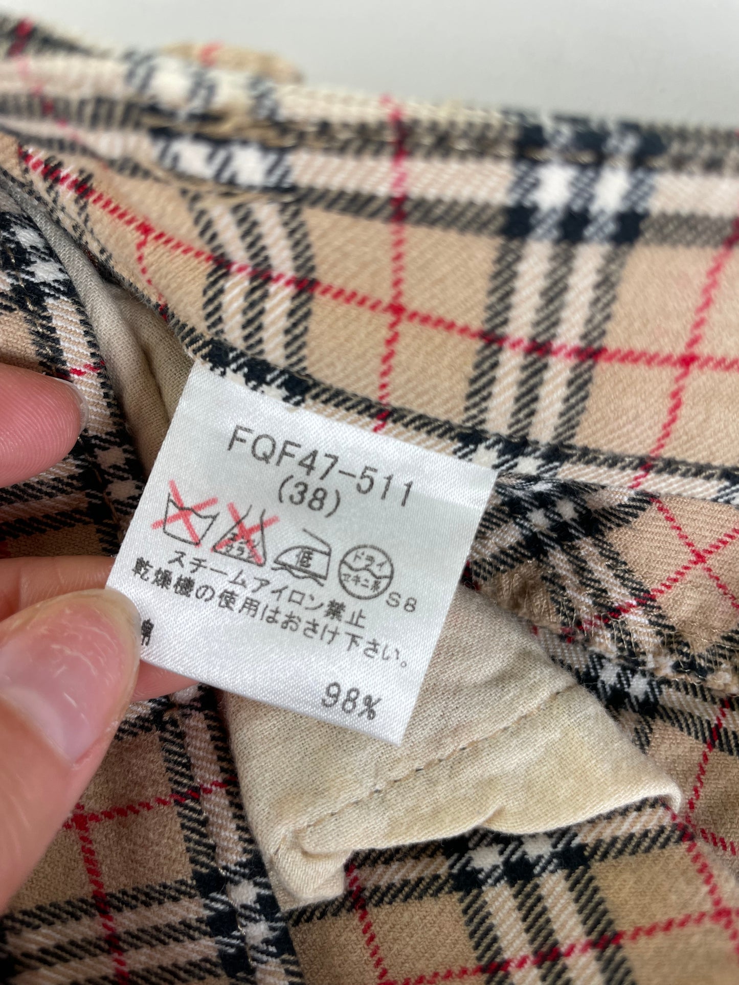 Vintage Burberry Check Cotton Blend Trousers Beige M
