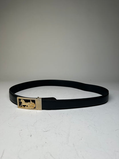 Vintage Celine Leather Belt Black Gold Horse Carriage Buckle