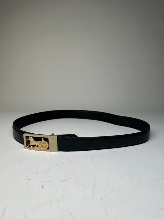 Vintage Celine Leather Belt Black Gold Horse Carriage Buckle