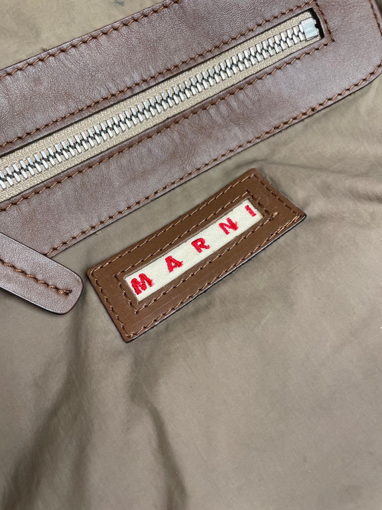 Vintage Marni Studded Floral Canvas Leather Tote bag beige brown green