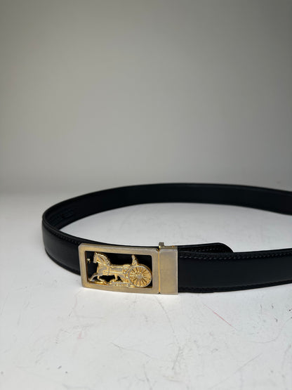 Vintage Celine Leather Belt Black Gold Horse Carriage Buckle