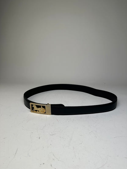 Vintage Celine Leather Belt Black Gold Horse Carriage Buckle