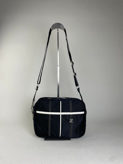 Vintage Courreges Nylon Messenger Bag Black White