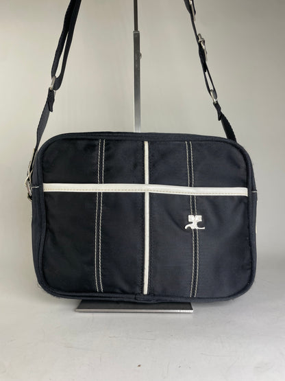 Vintage Courreges Nylon Messenger Bag Black White