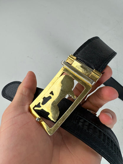 Vintage Celine Leather Belt Black Gold Horse Carriage Buckle