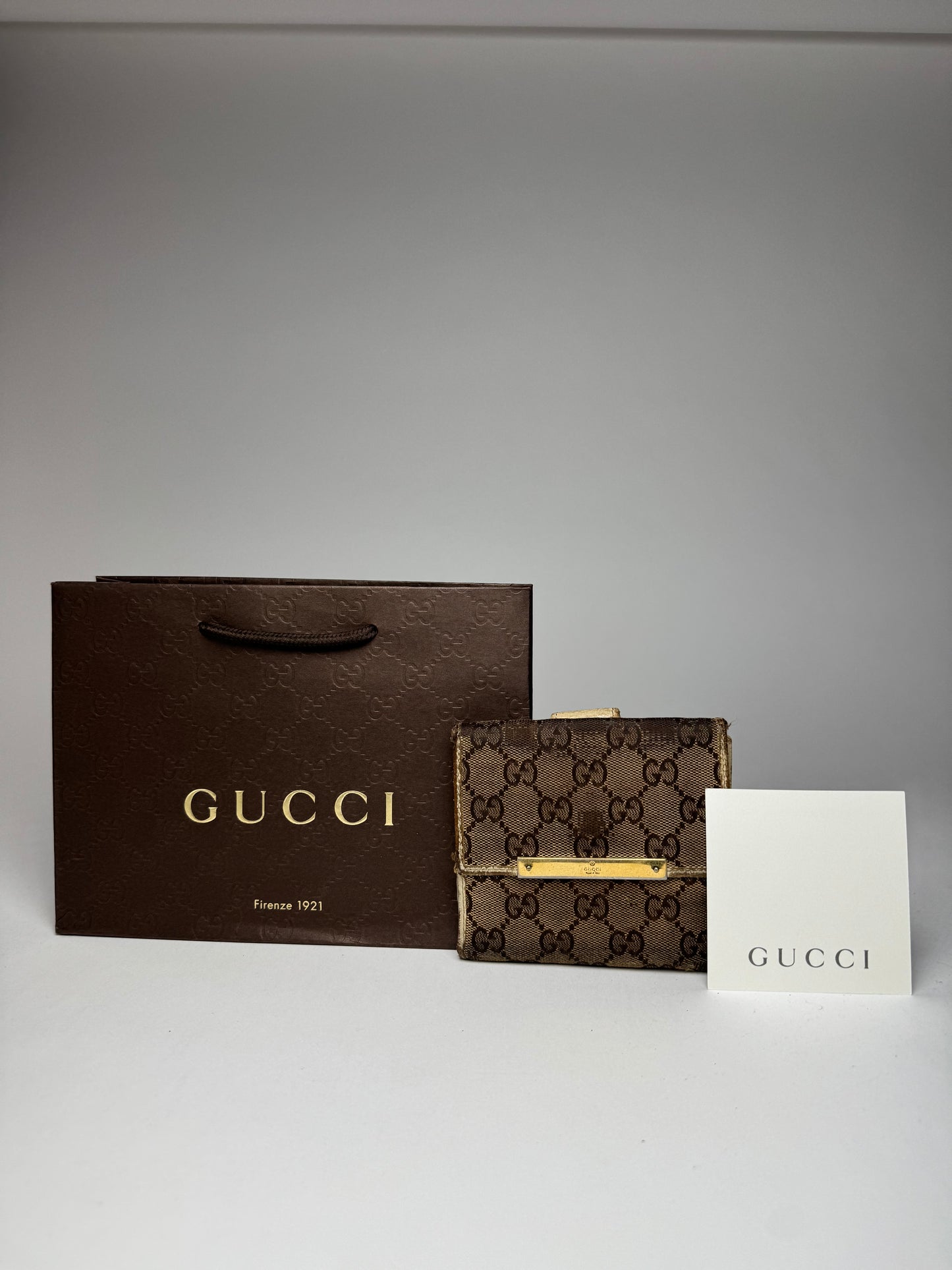 Vintage Gucci Leather Canvas Monogram Wallet Brown white