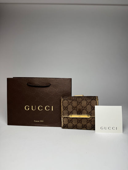 Vintage Gucci Leather Canvas Monogram Wallet Brown white