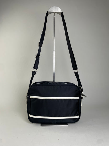 Vintage Courreges Nylon Messenger Bag Black White