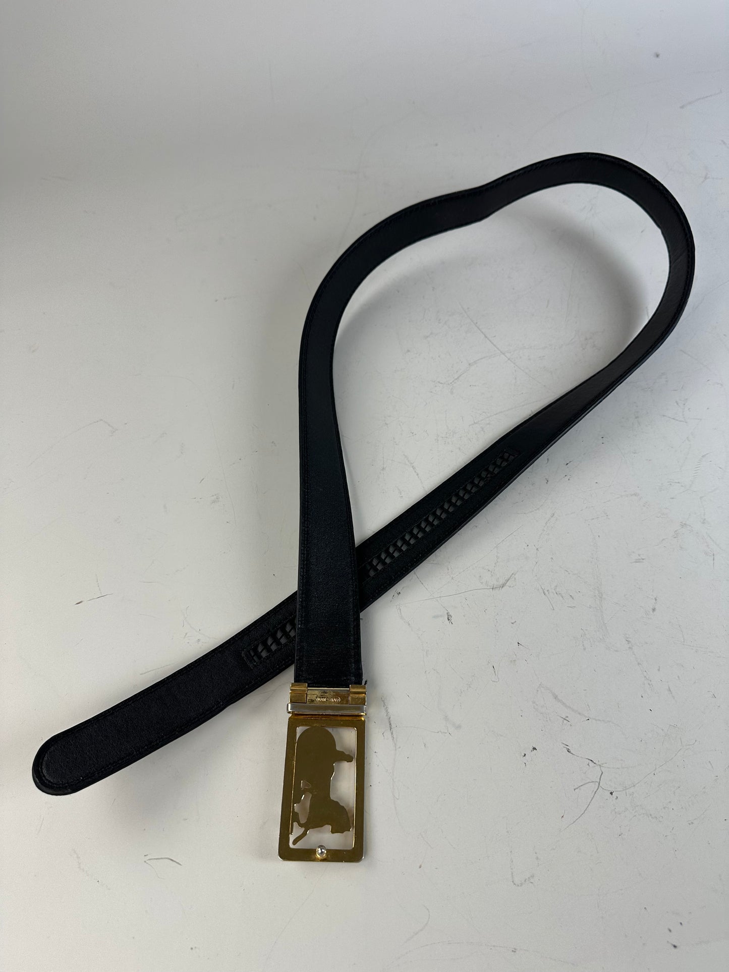 Vintage Celine Leather Belt Black Gold Horse Carriage Buckle
