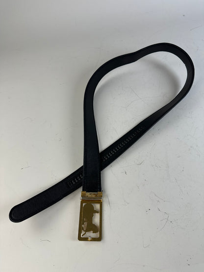 Vintage Celine Leather Belt Black Gold Horse Carriage Buckle