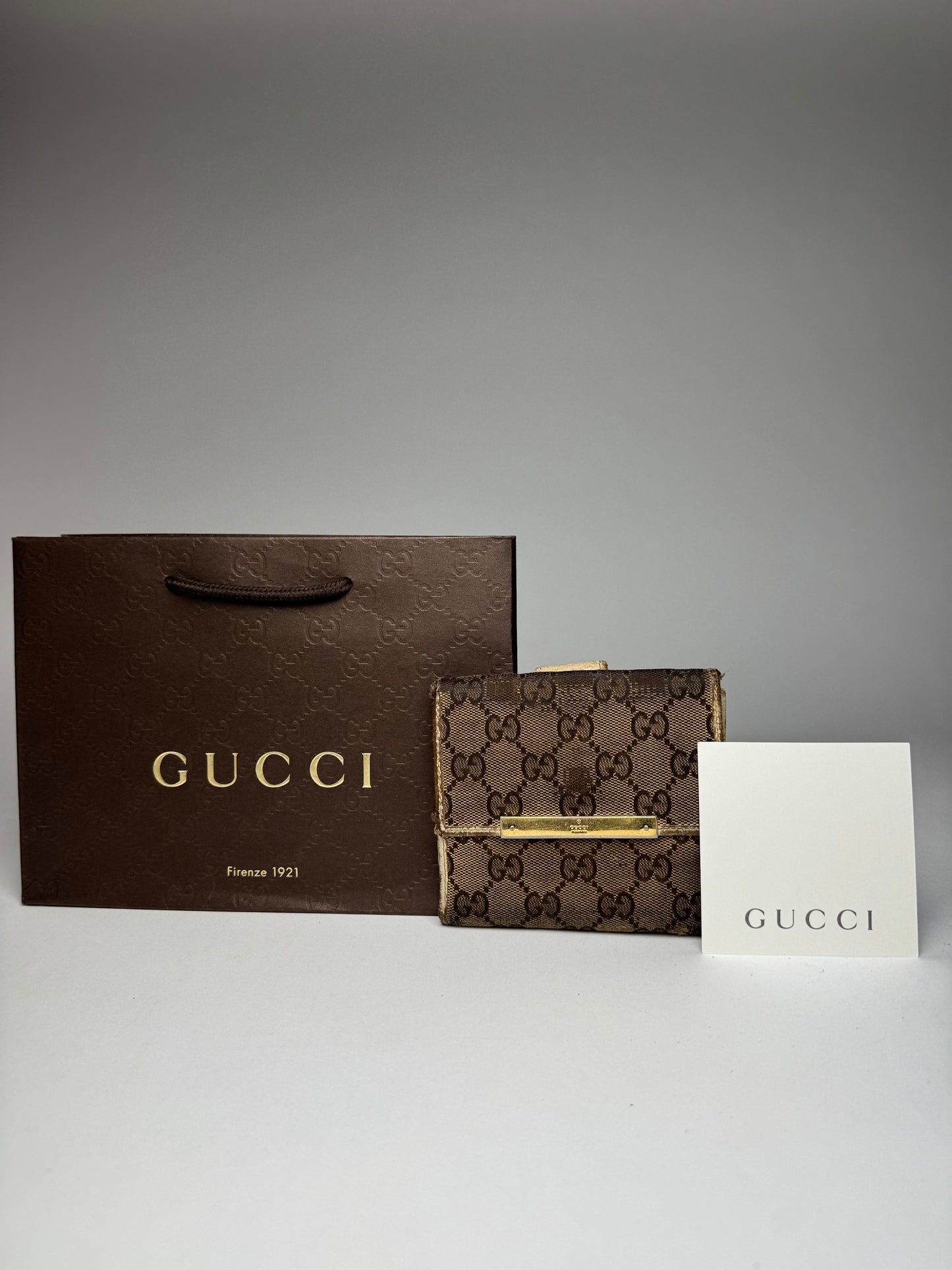 Vintage Gucci Leather Canvas Monogram Wallet Brown white