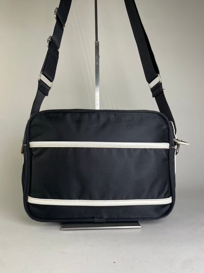 Vintage Courreges Nylon Messenger Bag Black White