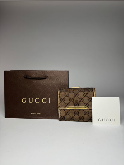 Vintage Gucci Leather Canvas Monogram Wallet Brown white