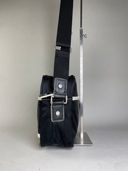 Vintage Courreges Nylon Messenger Bag Black White