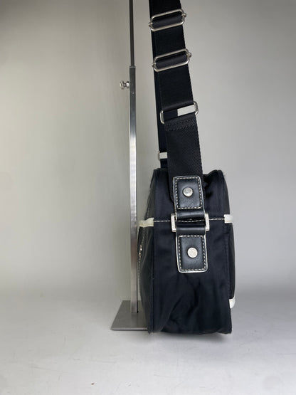 Vintage Courreges Nylon Messenger Bag Black White