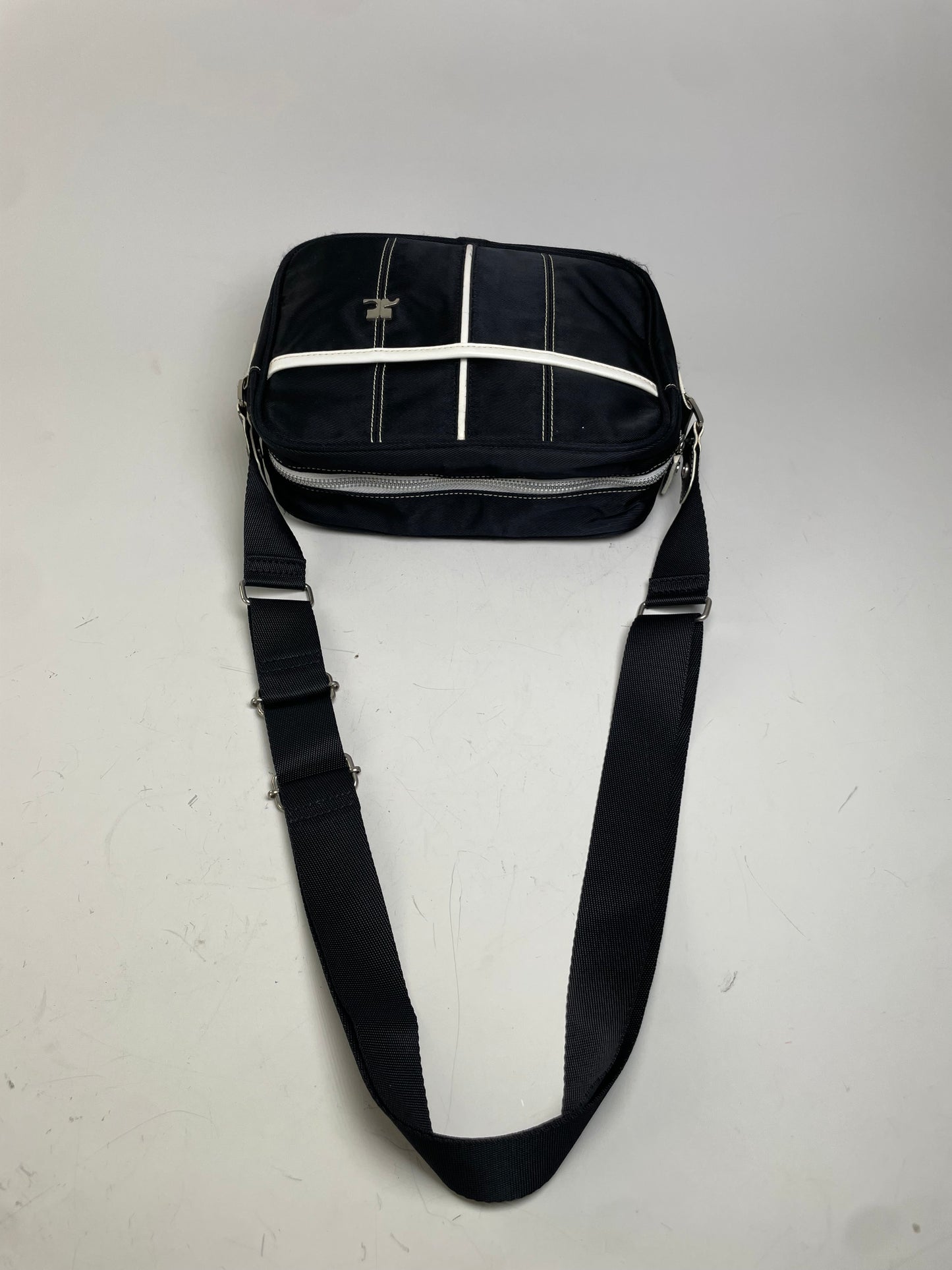 Vintage Courreges Nylon Messenger Bag Black White