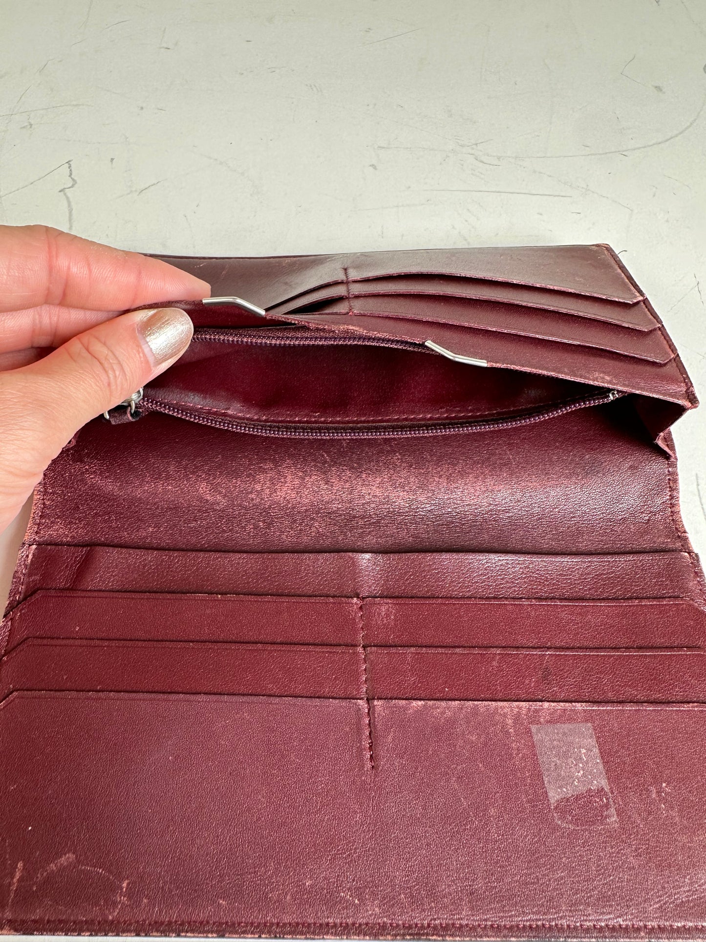 Vintage Cartier Leather Bifold Wallet Black Burgundy Silver