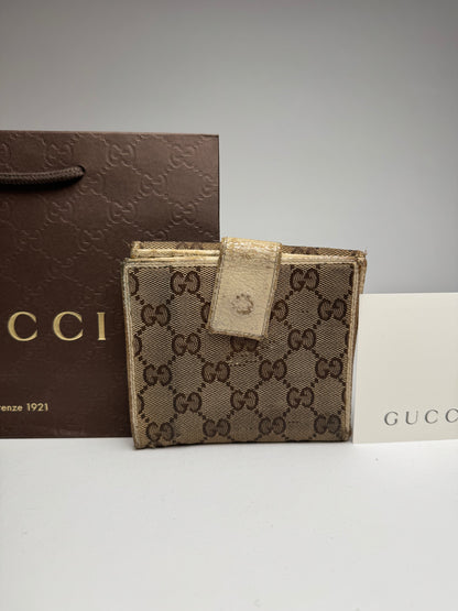 Vintage Gucci Leather Canvas Monogram Wallet Brown white