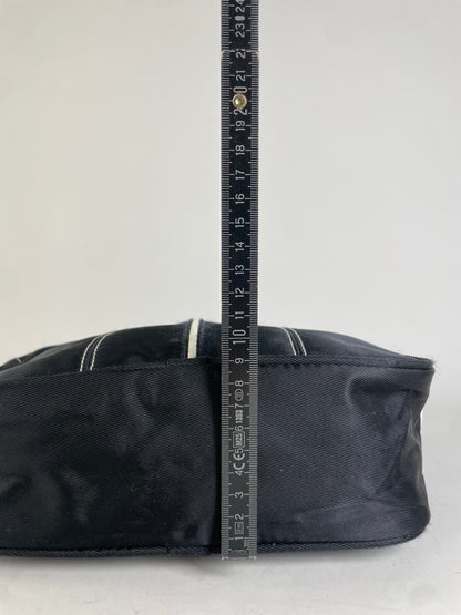 Vintage Courreges Nylon Messenger Bag Black White