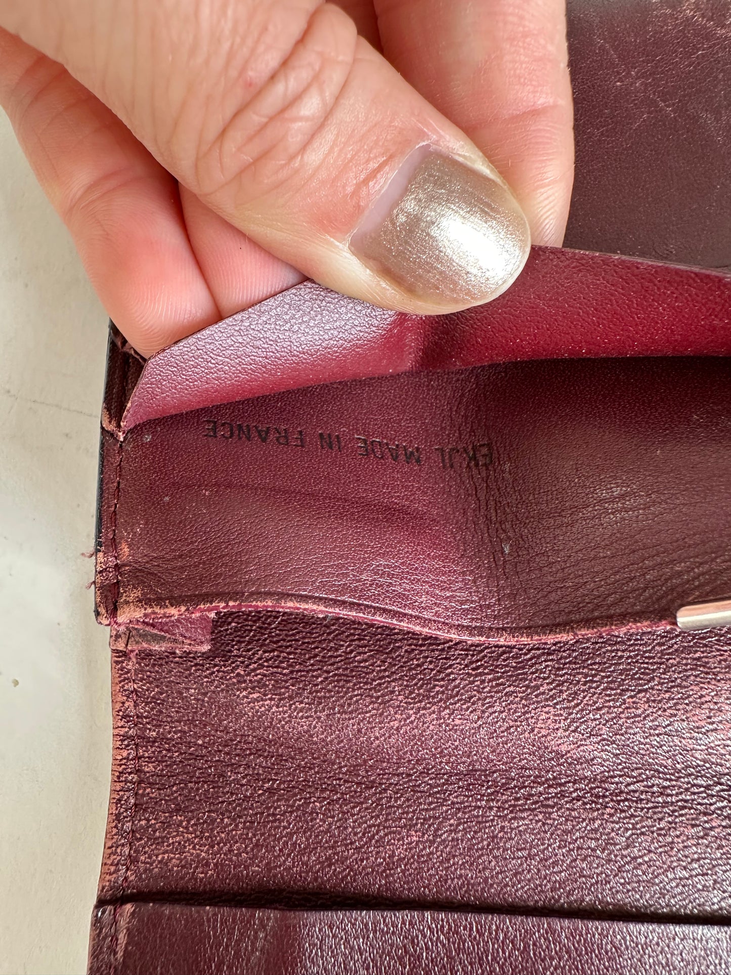 Vintage Cartier Leather Bifold Wallet Black Burgundy Silver