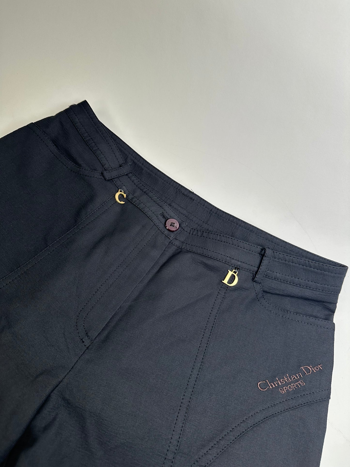 Vintage Dior Men's Logo Polyester Pants Navy Gold M