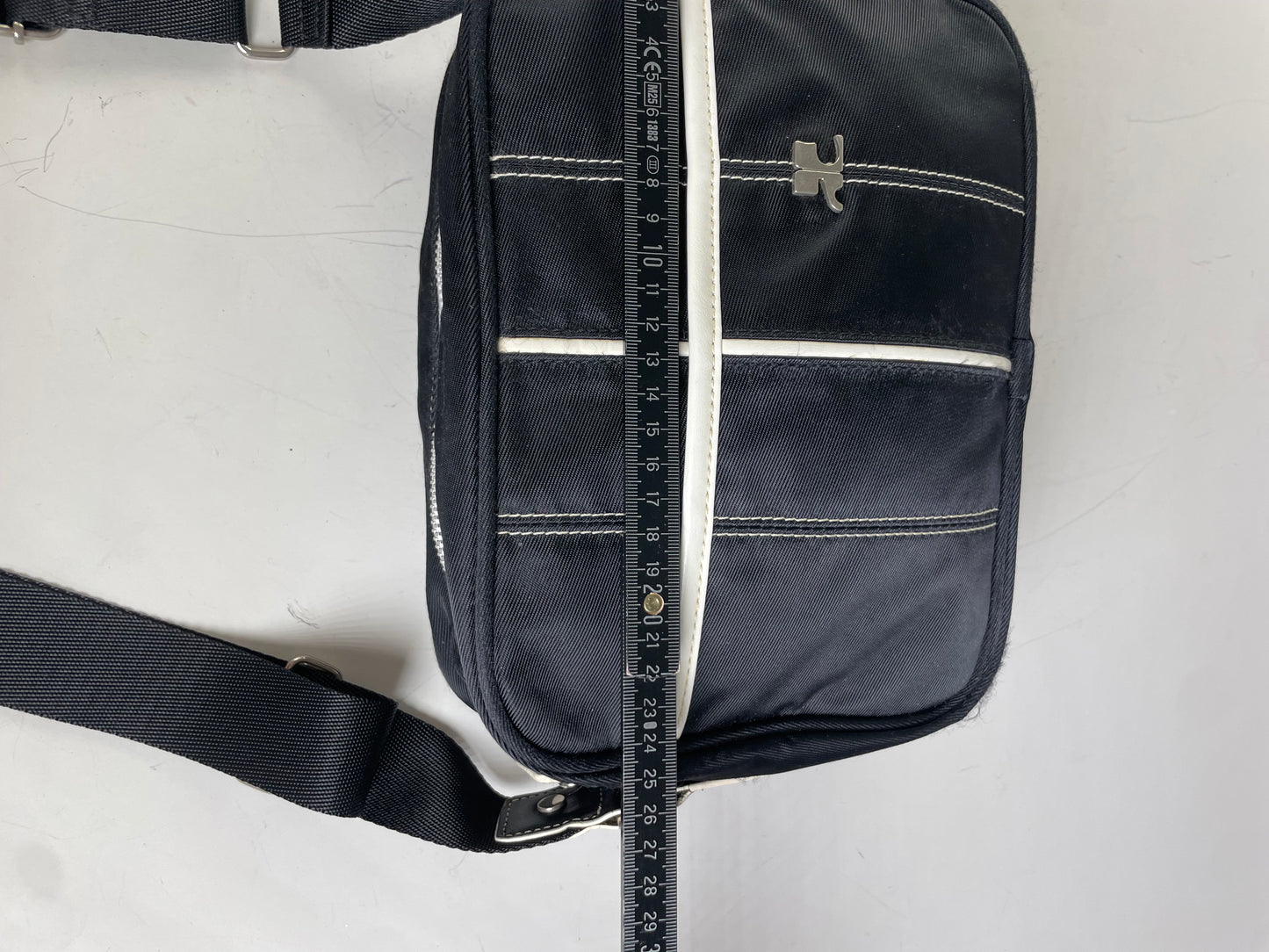 Vintage Courreges Nylon Messenger Bag Black White