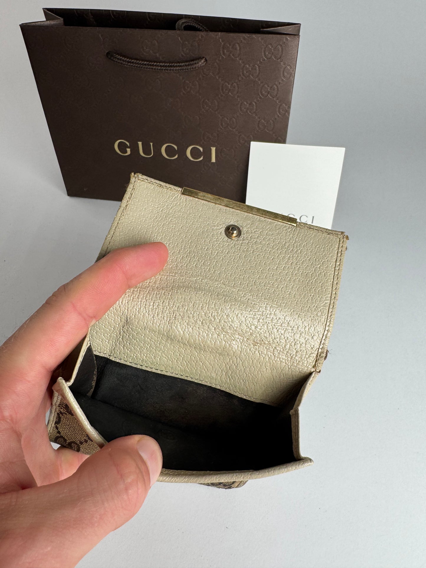 Vintage Gucci Leather Canvas Monogram Wallet Brown white