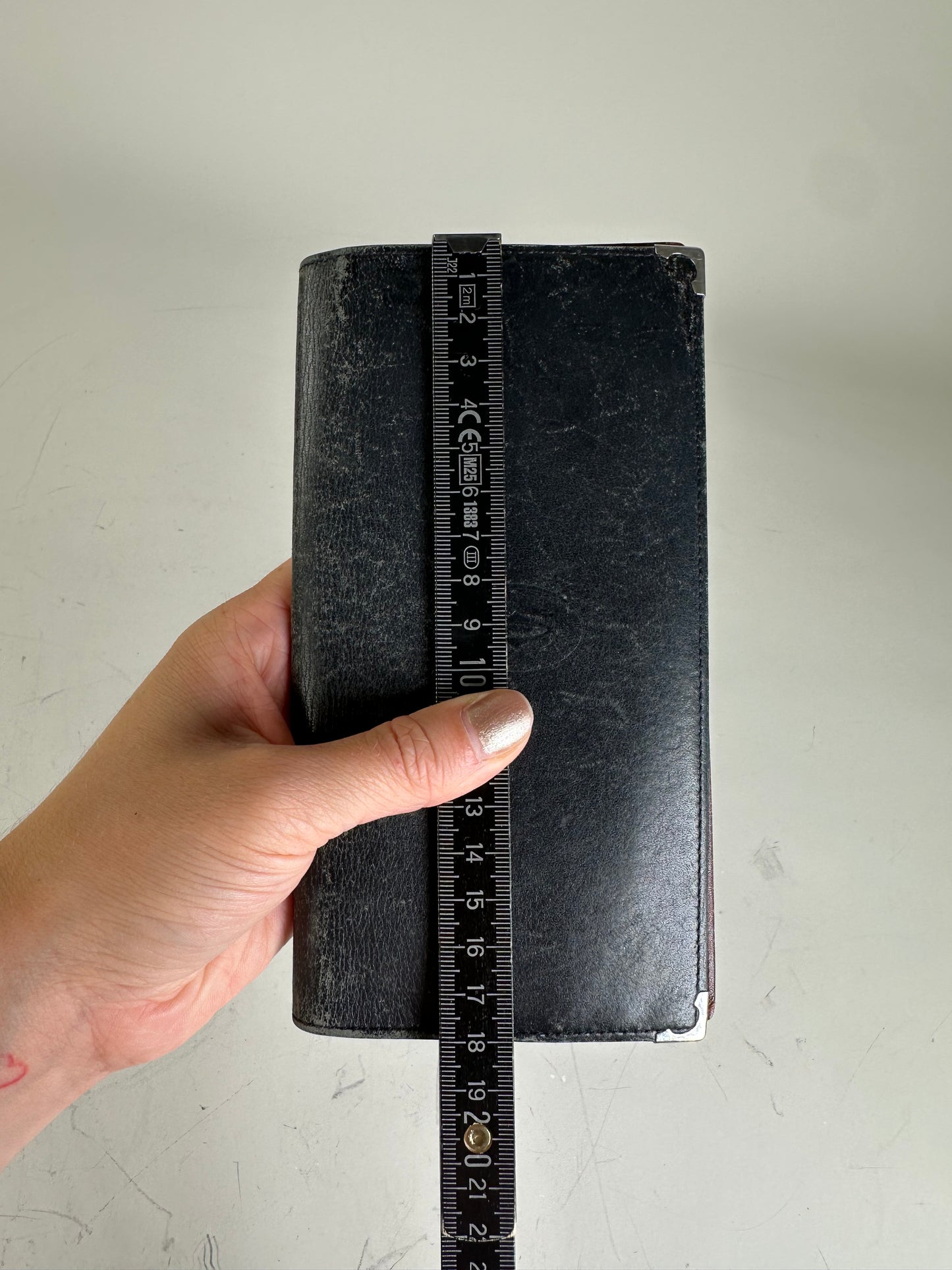 Vintage Cartier Leather Bifold Wallet Black Burgundy Silver