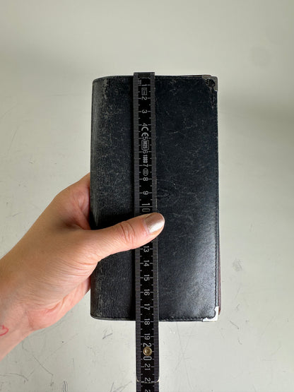 Vintage Cartier Leather Bifold Wallet Black Burgundy Silver