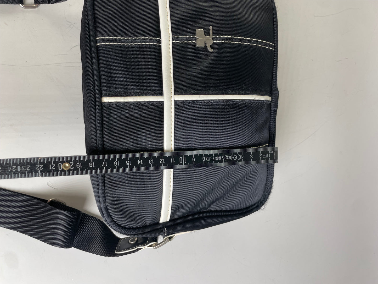 Vintage Courreges Nylon Messenger Bag Black White