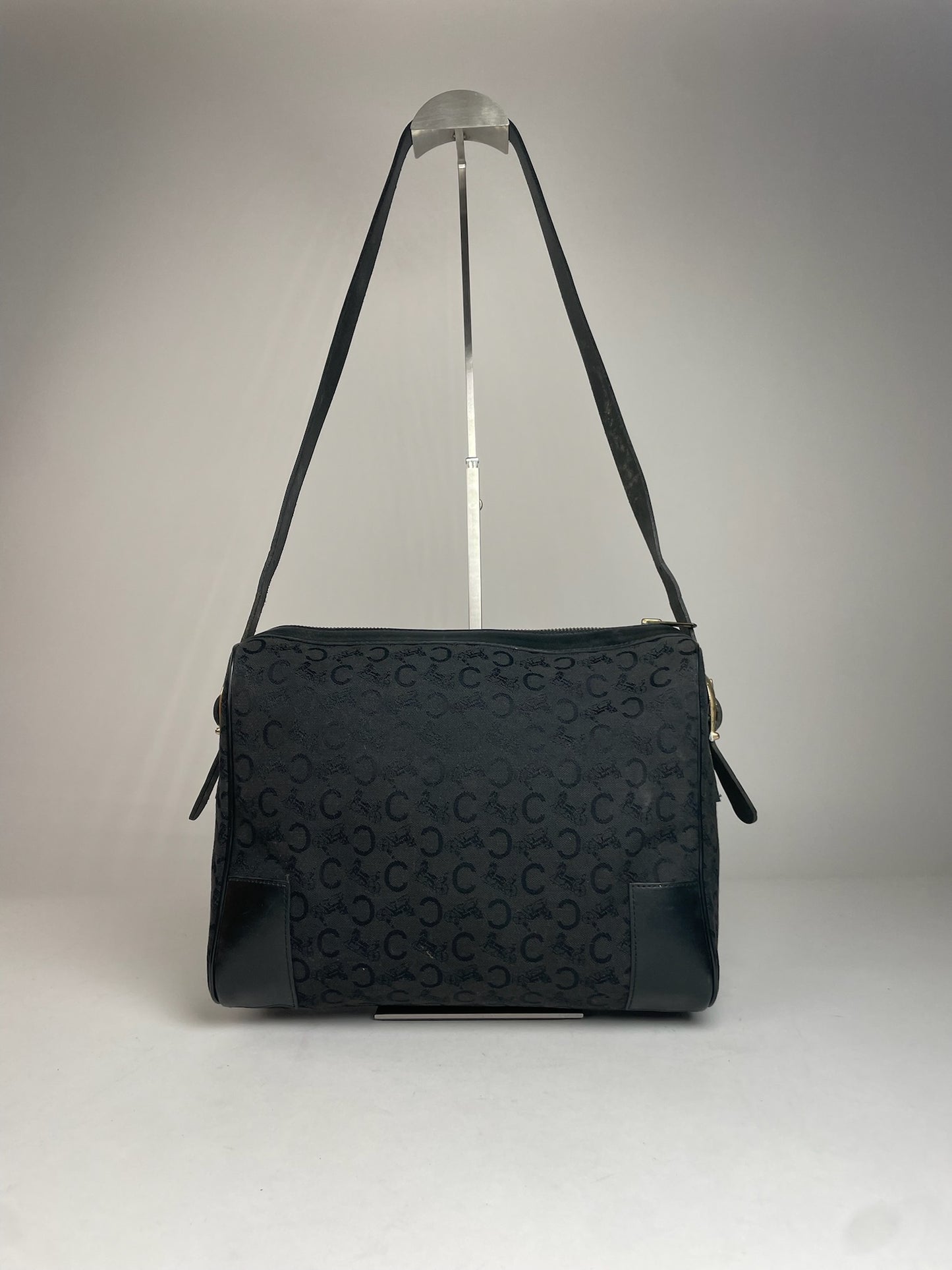 Vintage Celine Macadam Monogram Leather Bag Black