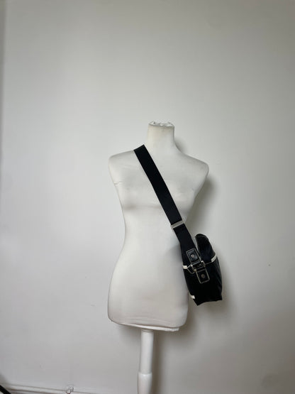Vintage Courreges Nylon Messenger Bag Black White