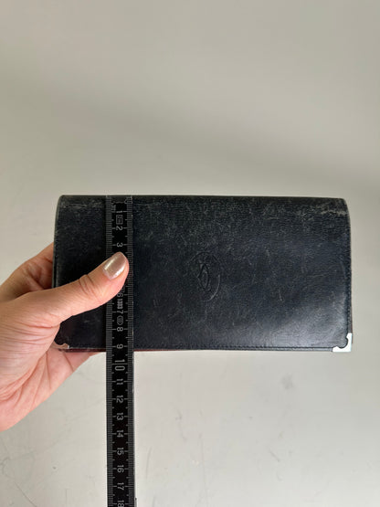 Vintage Cartier Leather Bifold Wallet Black Burgundy Silver