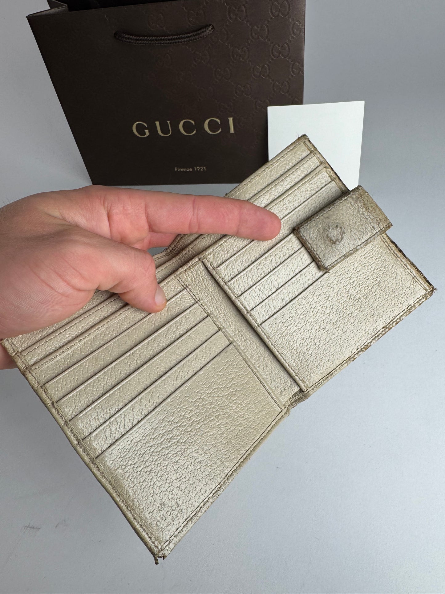 Vintage Gucci Leather Canvas Monogram Wallet Brown white
