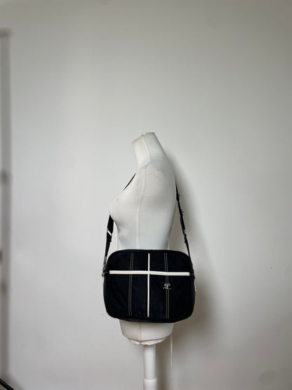 Vintage Courreges Nylon Messenger Bag Black White