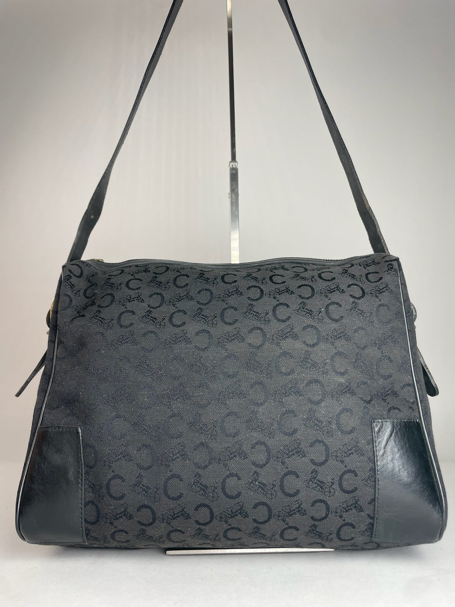Vintage Celine Macadam Monogram Leather Bag Black