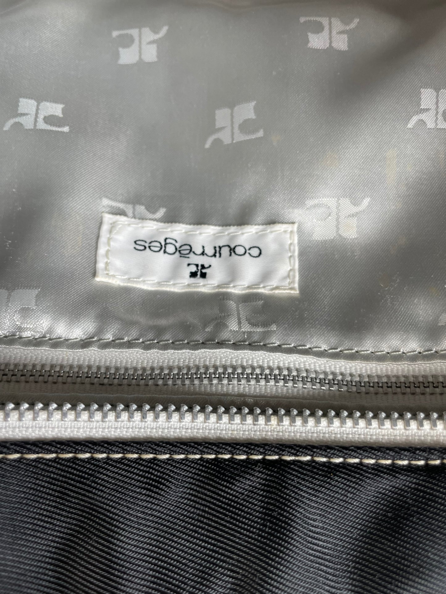 Vintage Courreges Nylon Messenger Bag Black White
