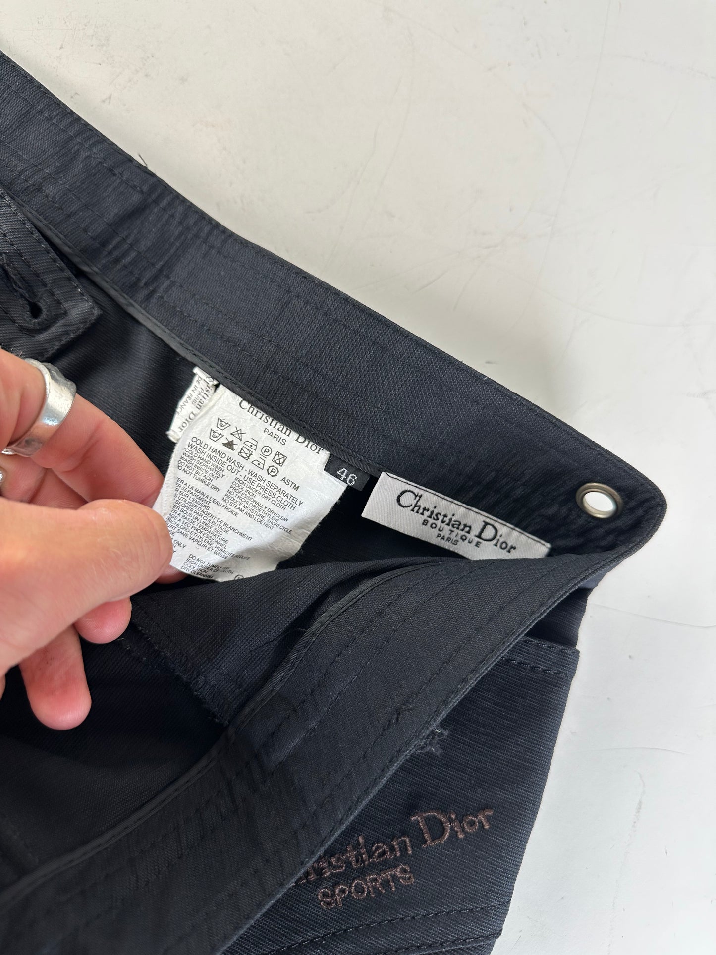 Vintage Dior Men's Logo Polyester Pants Navy Gold M