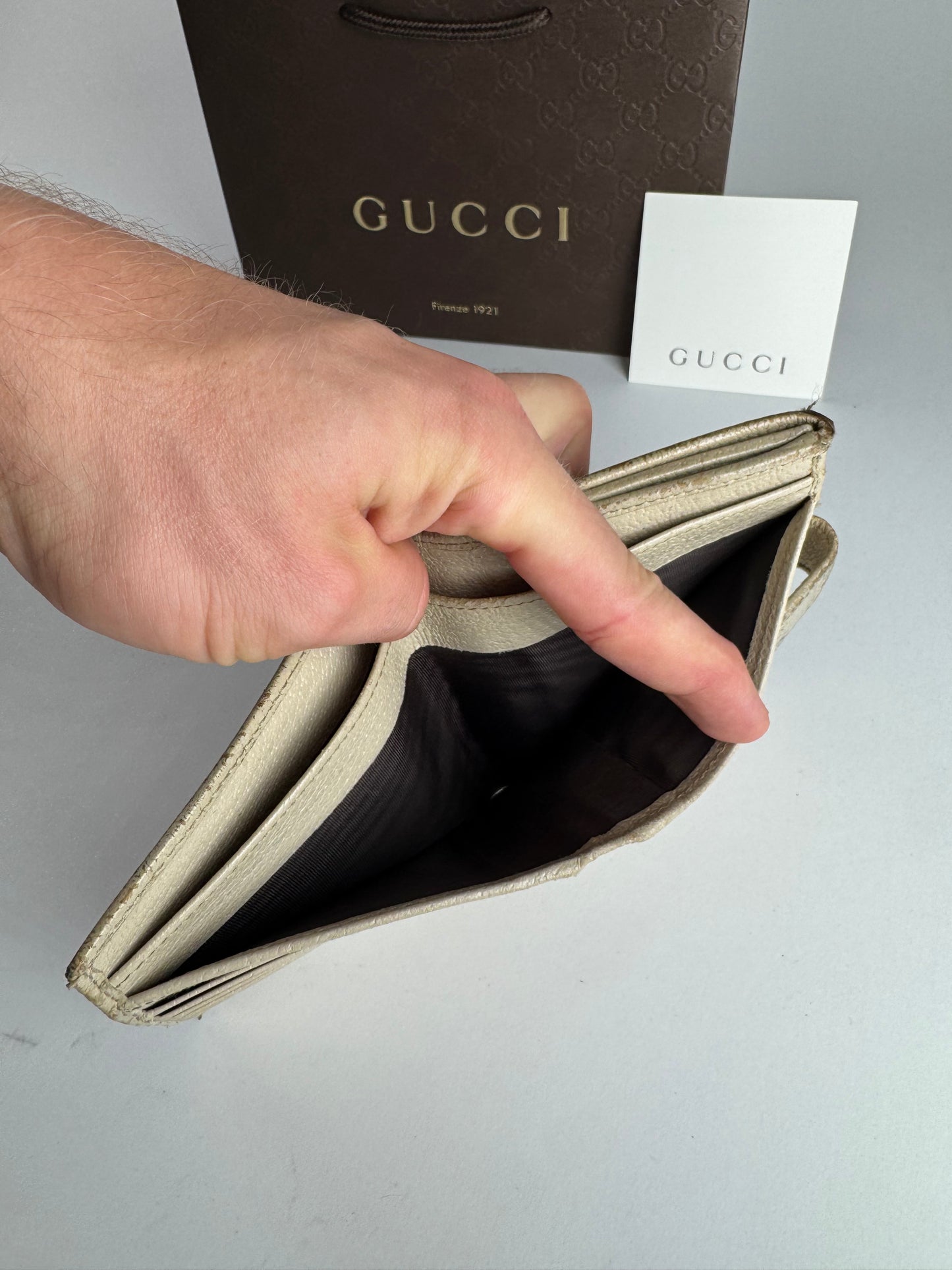 Vintage Gucci Leather Canvas Monogram Wallet Brown white