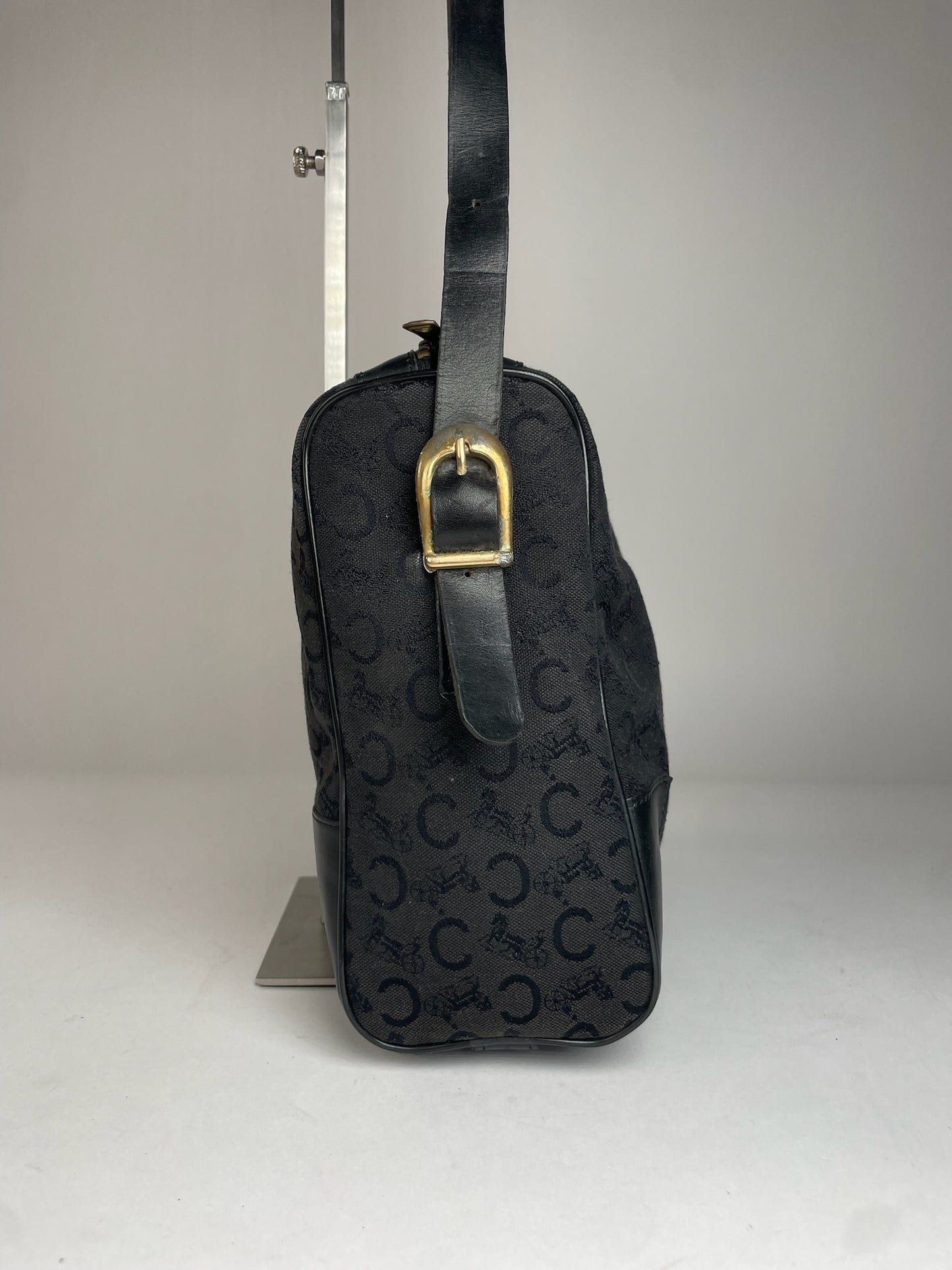 Vintage Celine Macadam Monogram Leather Bag Black