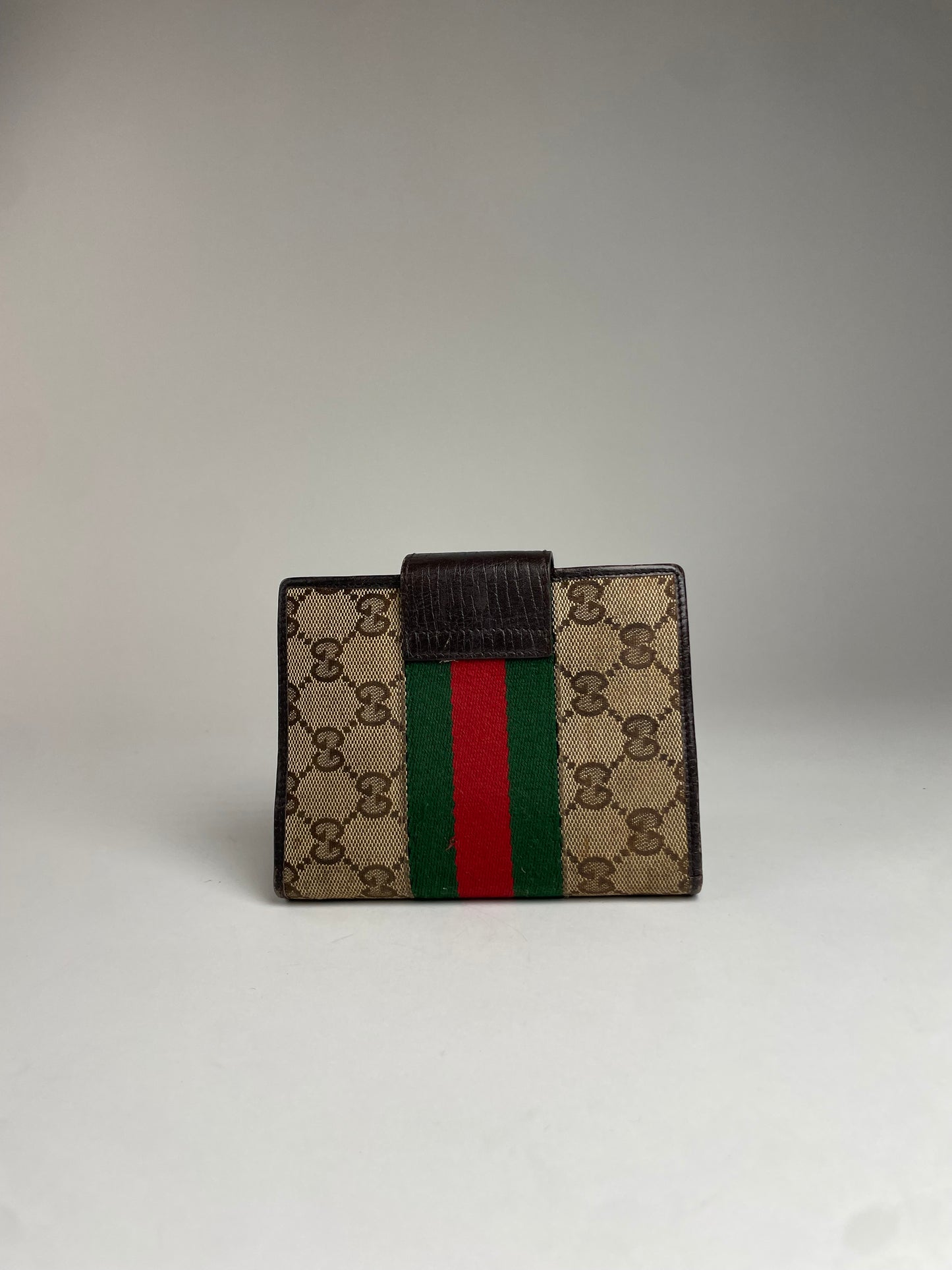Vintage Gucci Monogram Organizer Card Holder Beige Brown