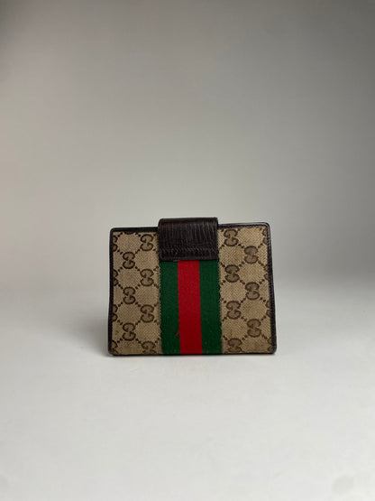 Vintage Gucci Monogram Organizer Card Holder Beige Brown