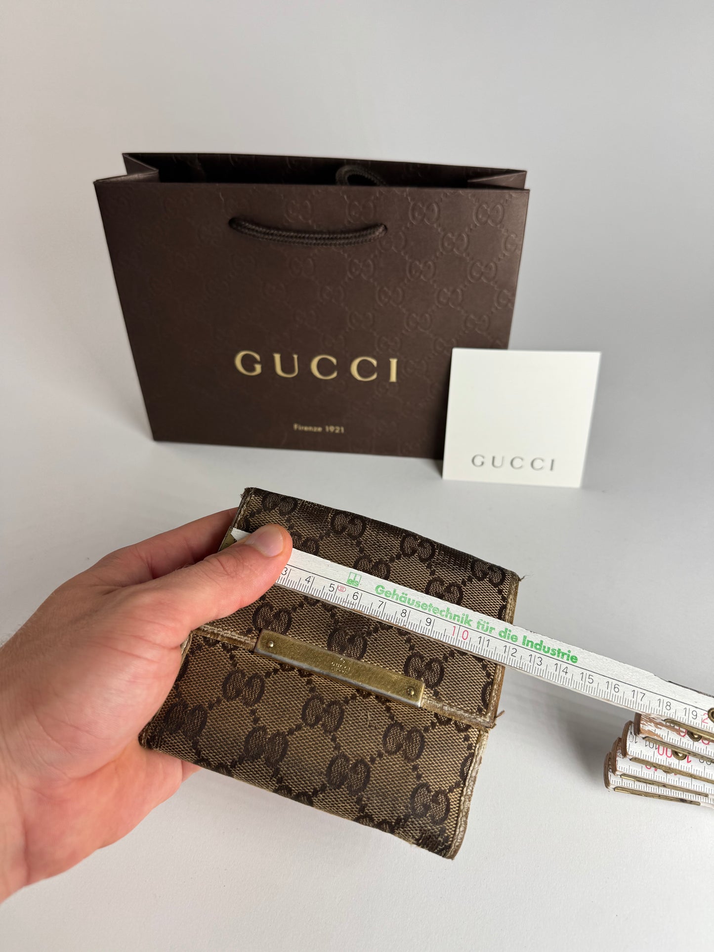 Vintage Gucci Leather Canvas Monogram Wallet Brown white