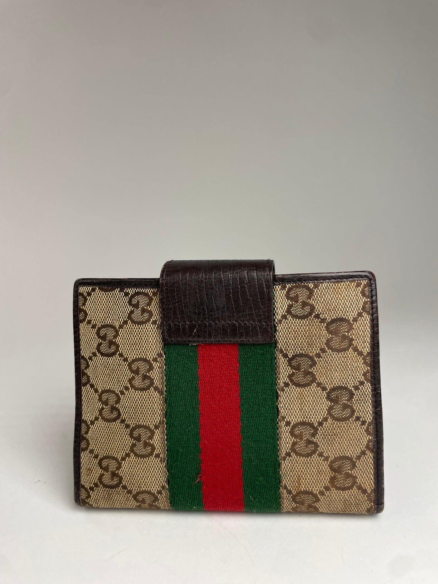 Vintage Gucci Monogram Organizer Card Holder Beige Brown