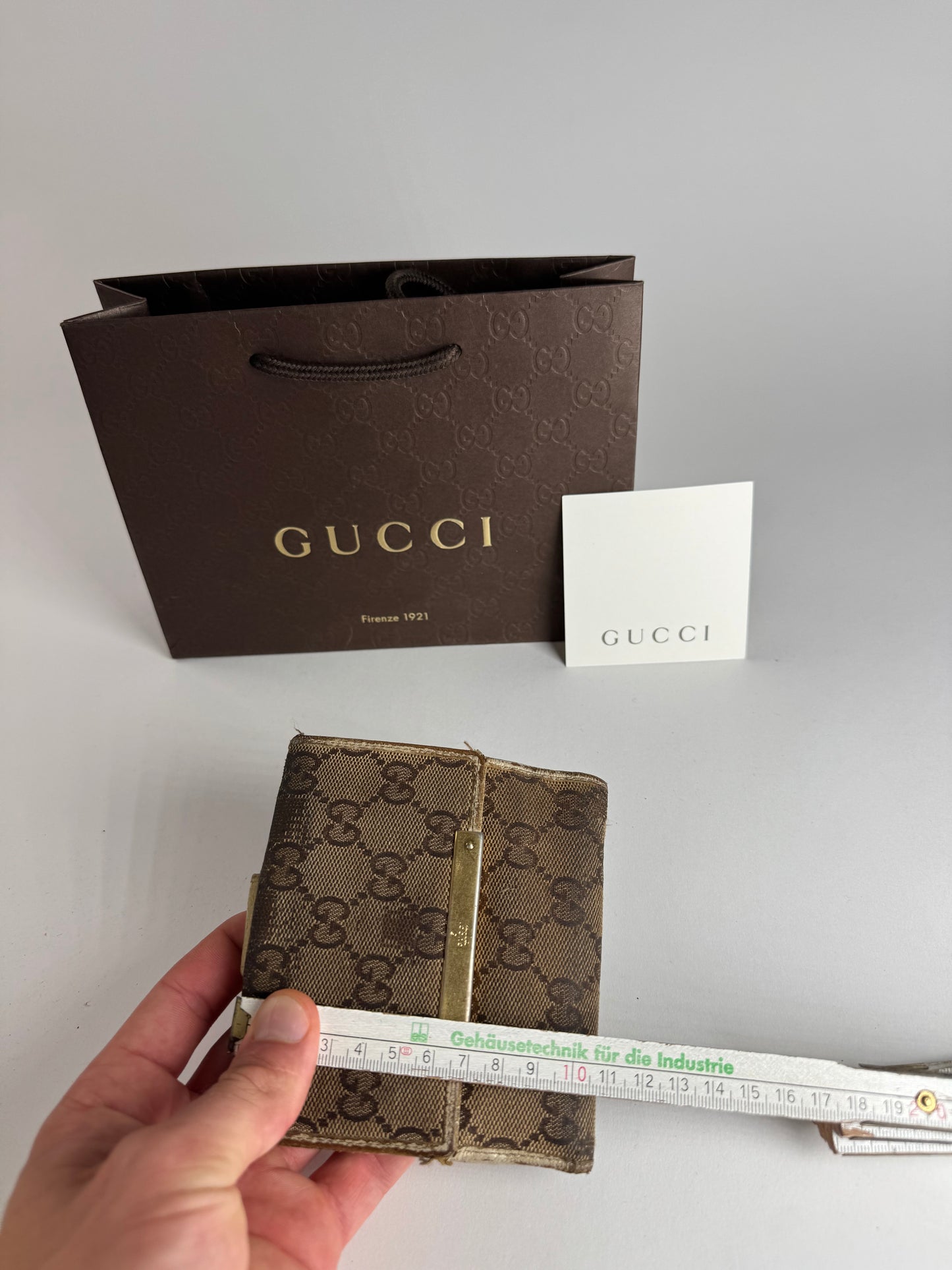 Vintage Gucci Leather Canvas Monogram Wallet Brown white
